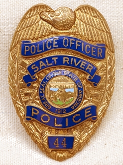 Beautiful 1970s Salt River Tribal Police Officer Badge #44 by Entenmann Rovin