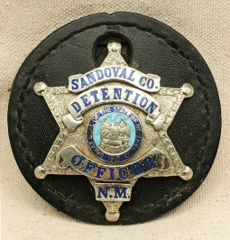 Ca 2000 Sandoval Co NM Detention Officer Badge on Leather Belt Clip