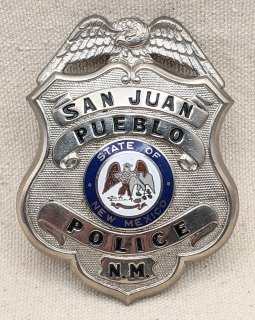 Beautiful Vintage 1960s-70s San Juan Pueblo (Now Ohkay Owingeh) New Mexico Tewa Tribal Police Badge
