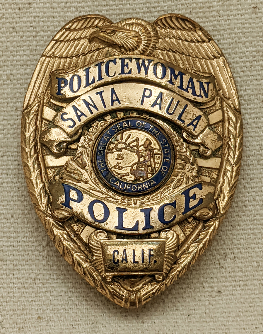 Wonderful Mid 1950s Santa Paula CA Policewoman Badge By Entenmann Only Wonderful Mid 1950s Santa Paula CA Policewoman Badge By Entenmann Only