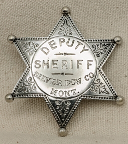 Great Old West 1890's Silver Bow County Montana Deputy Sheriff 6 Point Ball Tipped Star Badge