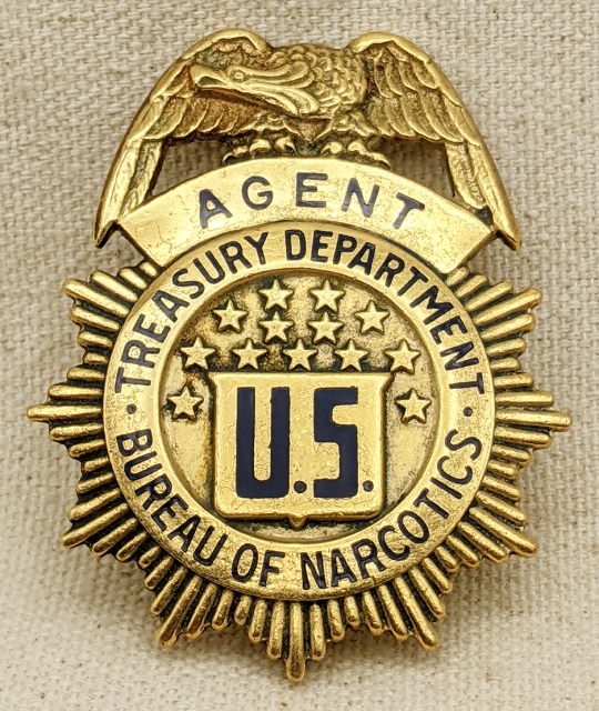 Beautiful 1930s-1940s US Treasury Dept. Bureau of Narcotics Agent Badge #87