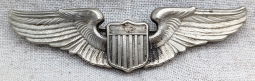 Early 1930s US Air Corps Pilot Wing in Silver Plated Nickel by Meyer