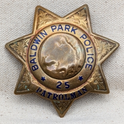Early 1950s Baldwin Park CA Police Patrolman 7pt Star Badge #25 by Entenmann Possibly First Issue