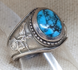 Vintage Caesar's Palace Jewelry Shop Custom Made Sterling Silver & Turquoise Ring