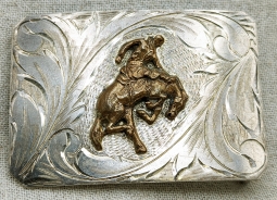 Cool Vintage 1950s-60s Western Silversmiths Sterling Bucking Bronco Cowboy Buckle