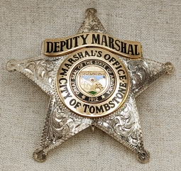 Beautiful Sterling Silver Official Issue Tombstone AZ Deputy Marshal Badge by Silverado with COA