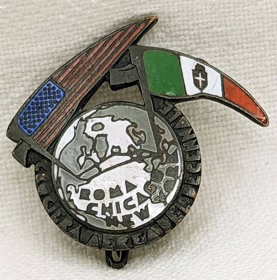 Rare & Beautiful 1933 World Fair Italo Balbo Cross Atlantic flight Comm Badge