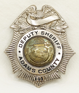 Beautiful LARGE ca 1940 Adams Co CO Deputy Sheriff Badge #144