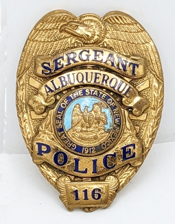 Nice ca 1980 Albuquerque NM Police Sergeant Shirt or Wallet Badge #116 by Entenmann-Rovin