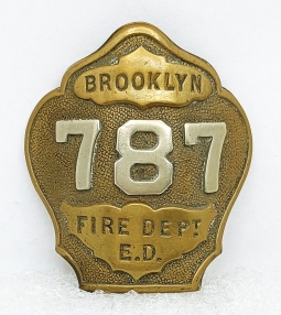Ext Rare ca 1855 - 1869 Brooklyn NY Eastern District Fire Dept Helmet Shield Style Badge #787