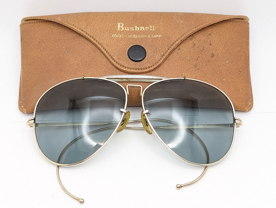 Rare Vintage 1960s Bushnell Aviator Blue Grey Lens Sunglasses by Bausch &  Lomb in Original Case