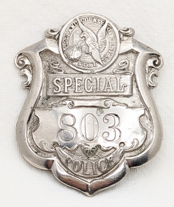 Great Early ca 1910 Denver Co Special Police Badge #803 by Sachs Lawlor Early Cartouche Mark