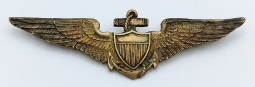 Stunning WWI-Early 1920s USN Pilot Wing in Gilt Sterling by the F.H. Noble Co.