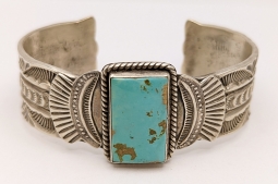 Beautiful Navajo silver & Royston Turquoise Heavy Retro Style cuff by Garrett Hale