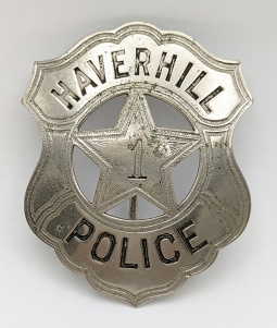 Old West ca 1900s-1910s Haverhill KS Circle Cut Out Star Shield Police Badge #1 by Det.Pub.Co.