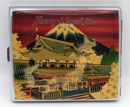 Nice Korean war era Memory of Japan & Korea Cigarette Case with Mt. Fuji scene & Map