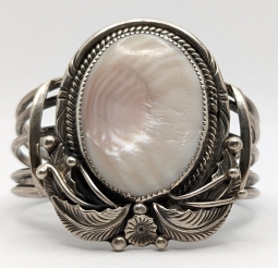 Beautiful 1970s Navajo Silver & Pink MOP Bracelet by Martha Smiley