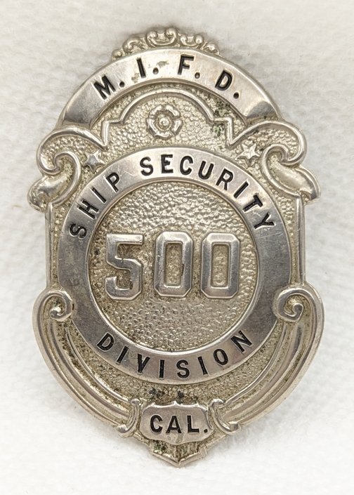 1940s Mare Island Naval Shipyard Fire Dept. Ship Security Division Badge