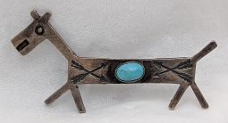 Great Old 1930s Fred Harvey Era Navajo Silver Horse Brooch with Sleeping Beauty Turquoise