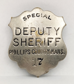 Rare 1910s Phillips Co KS Special Deputy Sheriff Badge #17 by CD Reese