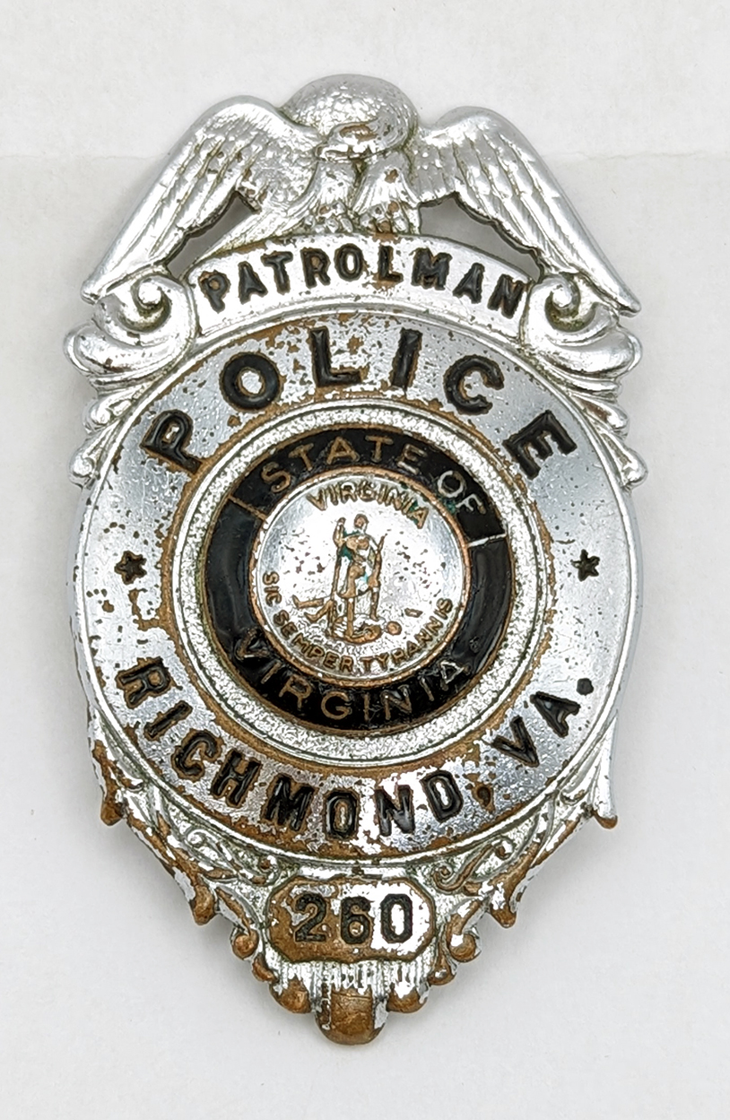 Great Old 1940s50s Richmond VA Police Patrolman Badge 260 by S.H