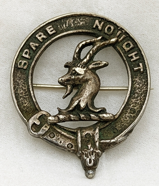 Rare Late 19th C. Scottish Clan Badge for Hay of Rannes Clan in Silvered Nickel