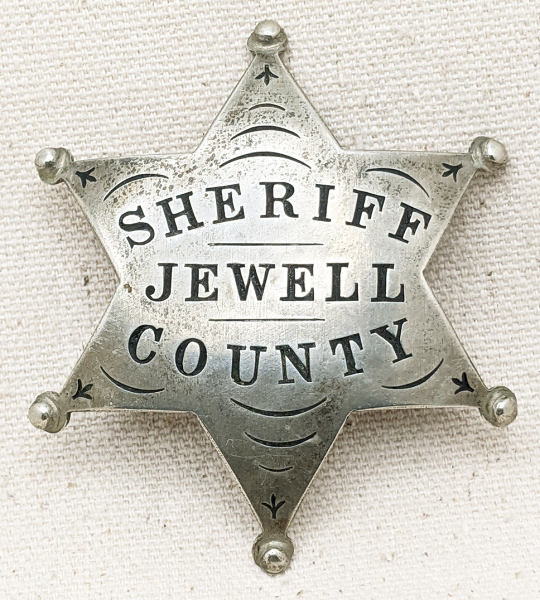 Unique 1870's Old West FULL Sheriff of Jewell County Kansas 6 Point Ball Tip Star Badge