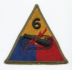WWII US Army 6th Armored Division Shoulder Patch Worn & Removed From Uniform