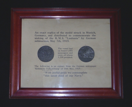 Ext Rare 1915 UK Propaganda Lusitania Medals in Original Framed Presentation