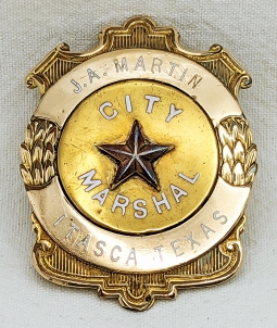 Wonderful Old West ca 1905 Itasca Texas City Marshal Badge of J.A. Martin