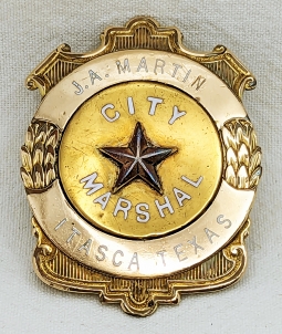 Wonderful Old West ca 1905 Itasca Texas City Marshal Badge of J.A. Martin