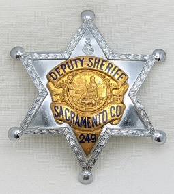 Beautiful 1940s - 1950s Sacramento Co CA Deputy Sheriff Badge #249 by Entenmann
