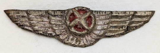 Rare ca 1936 Spanish Civil war Republican Air Force Pilot Wing in Silvered & Painted Copper