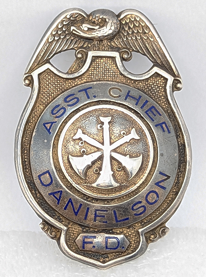 Beautiful 1930s40s Danielson CT Fire Dept Assistant Chief Badge in