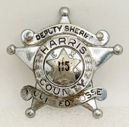 Rare ca 1950 Harris Co Texas Mounted Posse Deputy Sheriff Badge #115