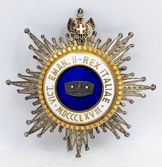 Scarce WWII Era Italian Order of the Crown of Italy Grand Cross Star in 800 Silver Art Deco Font Let