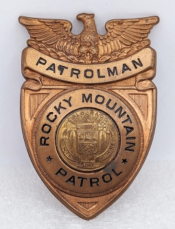Beautiful But UNIDENTIFIED 1930s-40s Rocky Mountain Patrolman Badge