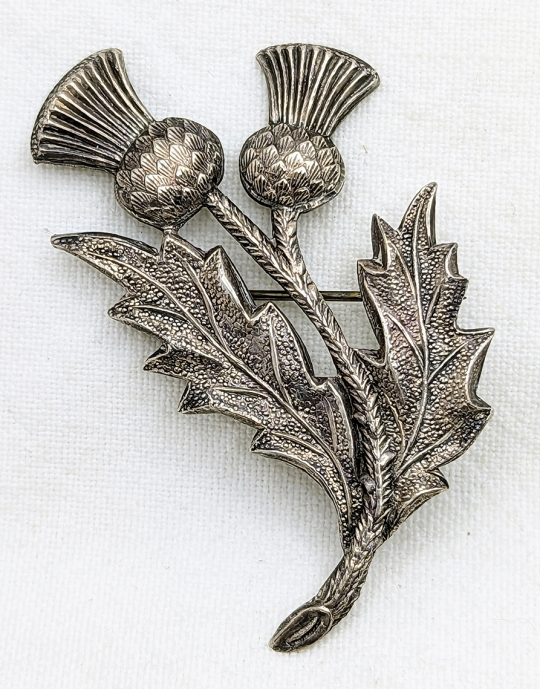 Beautiful Large Scottish Thistle Brooch in Silver with Birmingham Date Code for 1947 48 Flying Tiger Antiques Online Store