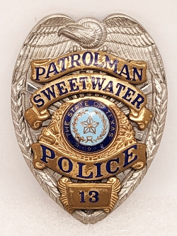 Late 1960s Sweetwater TX Police Patrolman Badge #13 by Entenmann Rovin