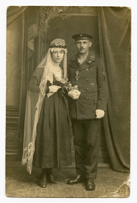 Great ca 1918 Imp Prussian U-Boat Sailor Wedding Photo RPPC Badge Clearly Visible