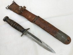Great 1943 Blade Dated Imperial M3 Fighting Knife in 1943 Dated Barwood Sheath