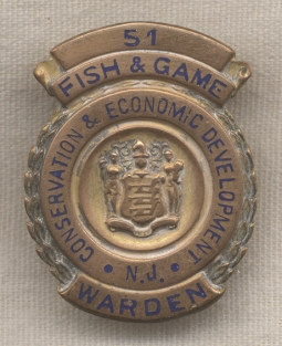 1930s New Jersey Fish & Game Warden Hat Badge <p> NO LONGER AVAILABLE
