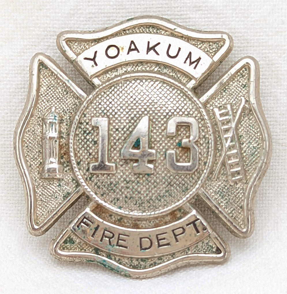 1920s30s Yoakum TX Fire Department Badge 143 Rare Flying Tiger