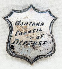 Rare 1918 Montana Council of Defense Lapel Badge in Hand Engraved Silver Worn by 1 of the 11 members