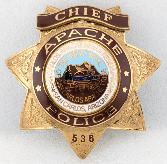 Beautiful ca 1990 San Carlos AZ Apache Police Chief Badge #536 by BNB