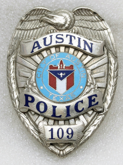 Beautiful Late 1950s Austin TX State Captain Police Badge #109 by Entenmann