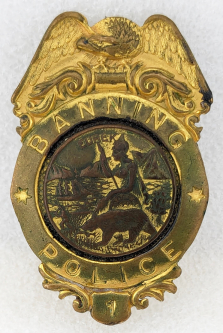 Ext Rare ca 1913 First Issue Banning CA Police Badge #1