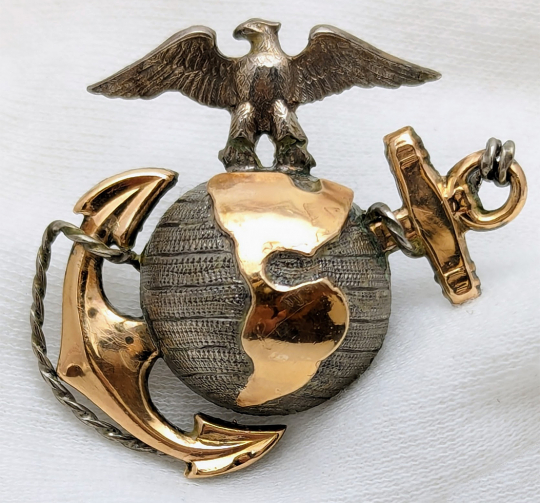 Stunning Early 1920s USMC Officer Dress Hat EGA in 10K Gold & Sterling by H&H