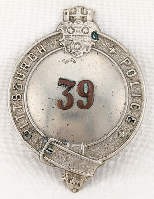 Beautiful 1920s Pittsburgh PA Police Badge #39 in Nickel with Copper  Numbers: Flying Tiger Antiques Online Store